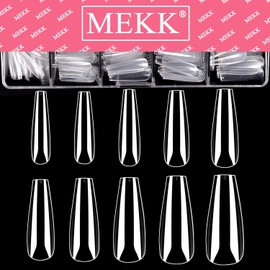 MEKK Coffin Nail Tips Clear 500PCS Full Cover Nail Tips Acrylic Fake Nails French Nail Tips Ballerina Nail Tips for Acrylic Nails Coffin Shape Acrylic Nail Tips 10 Sizes(Clear)