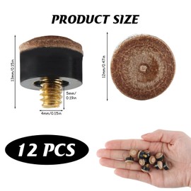 Ownkim Pack of 12 12 mm Pool Cue Tips, High-Quality Billiard Accessories, Hard Leather Tips with Screw Installation Method, Replacement Tips Set in Brown, Brown Tip Set, Billiard Accessories