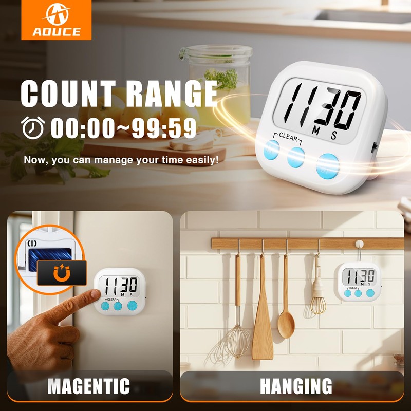 6 Pack Digital Kitchen Timers for Cooking Magnetic Timer for