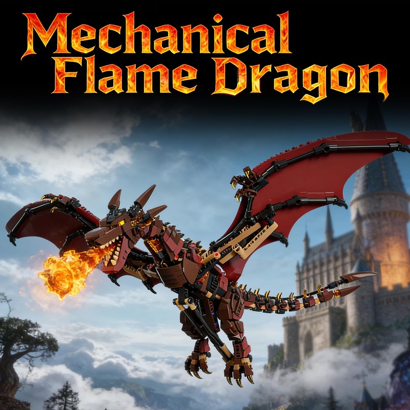 DOLBLOCK Mechanical Fire Dragon Building Blocks Set, Flame Dragon Model
