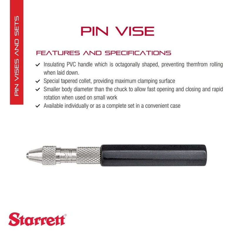 Starrett Pin Vise Set with Insulated, Octagonal Handle, Smaller Body