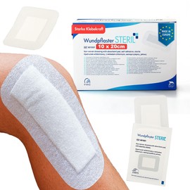 MedTreu Wundpflaster steril 10x20 cm – 25 Stück einzeln verpackt | Selbstklebender Wundverband mit saugfähigem Pad | Pflaster für empfindliche Haut, atmungsaktiv wundauflage