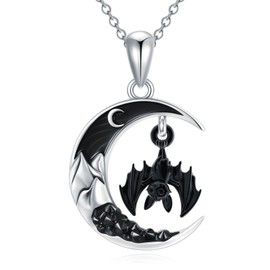 Flpruy Bat Necklace 925 Sterling Silver Mountain Crescent Moon Pendant Gothic Necklace Bat Jewelry Gifts for Women