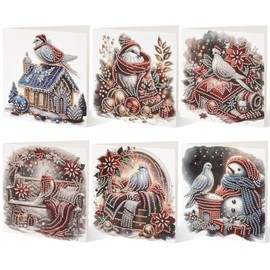 Kunoli 6pcs 5D Diamond Painting Christmas Greeting Cards for Adults, DIY Diamond Art Kits for Family Friends Christmas Xmas Birthday Gift (Dove)