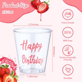 Lallisa 100 Pcs Happy Birthday Plastic Shot Glasses Disposable Shot Cups 2 oz Birthday Shot Glass Drinking Tasting Serving Snacks Samples Cups for Birthday Party Favors Happy Wedding Supplies (Pink)