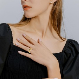 POPLYKE Gold Plated Celtic Knot Witches Knot Black Onyx Stone Ring Sterling Silver Black Tourmaline Statement Ring Jewelry Gifts for Women 8 Size