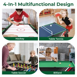 KOTEK 4 in 1 Multi Game Table, 48 Inch Game Table Set with Push Hockey, Foosball, Pool/Billiards & Table Tennis, Combo Game Table for Adults Kids, Home, Game Room, Family & Friends