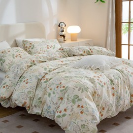 BUPIRD Queen Size Comforter Floral 3 Pieces Soft Cotton Cute Floral Bedding Lightweight Garden Style Floral Botanical Comforter Set for All Seasons 1 Comforter and 2 Pillowcases