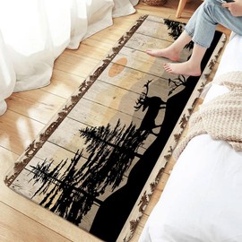 NYMB Rustic Cabin Bath Rugs for Bathroom, Cute Bear Deer Forest Print on Country Farmhouse Lodge Wooden Board Bathroom Rug Bath Mat Set Floor Mats, Wild Animas Vintage Doormat, (16X48)