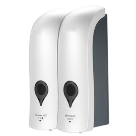 Decdeal Soap Dispenser, CHUANGDIAN 300ml Wall Mounted Shower Gel Dispenser Shampoo Dispenser No Drilling Double Head Manual Bathroom Shower 2 Pack White