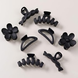 Sunolga-8 pinzas para el pelo para mujer, pinzas con forma de flor para cabello grueso, accesorios antideslizantes para el cabello con múltiples estilos, pinzas para el cabello de color negro y paquet