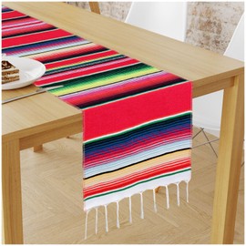 Mexican Table Runner,14 x 84 Inch Colorful Table Runner for Mexican Party Decorations,Fringe Cotton Serape Table Runners for Wedding Picnics Dining Fiesta Cinco de Mayo Party Supplies (Red)