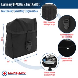 LUMINARY GLOBAL Basic First Aid Kit - Compact MOLLE Compatible Emergency Kit for Outdoor - Essential Supplies for Camping, Hiking & Home - Single Pocket with Secure Buckle - Tactical Black