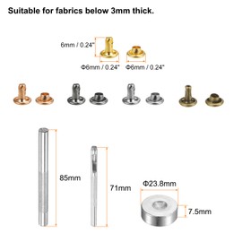 sourcing map 100 Sets Leather Rivets 6mm x 6mm Metal Double Cap Rivet Snaps Studs Fasteners with 3pcs Setting Tools Rivets for Leather Craft DIY Repair Decoration, Multi Colors