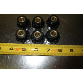 Unknown Lot of 6 Plastic Turn Knobs 1.20 OD, 3/8 Brass Bore set screw in side.