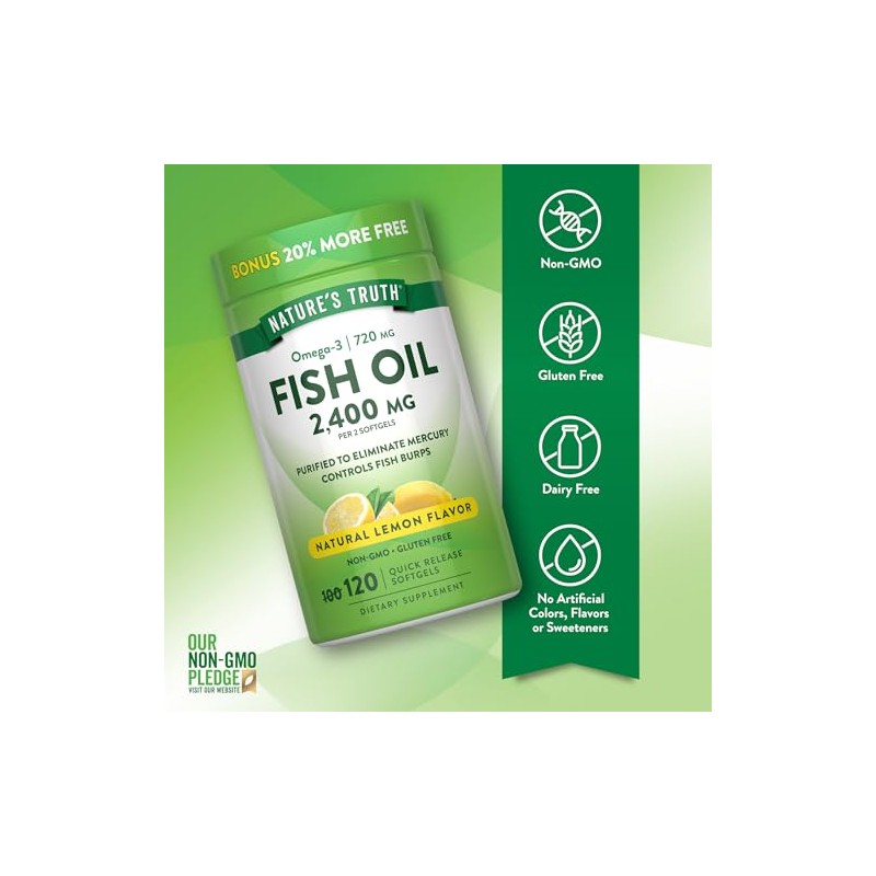 Natures Truth Fish Oil Omega-3, Natural Lemon Flavor, 120 Count