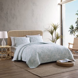 Tommy Bahama - Twin Quilt Set, Reversible Cotton Bedding with Matching Sham, Tropical All Season Home Decor (Palmday Grey, Twin), Light Green King