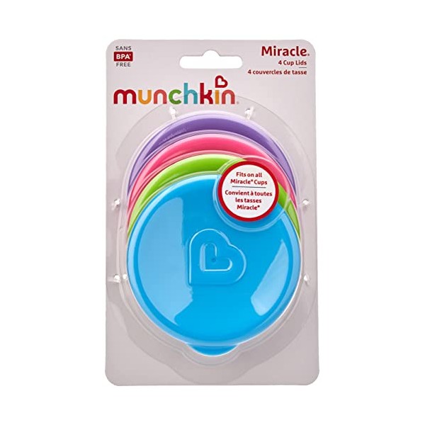 Munchkin Miracle Cup Lids, Fit All Miracle Cup Styles, Multicoloured, Pack of 4