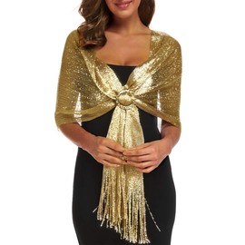 Rheane Gold Shawl for Women Shawls and Wraps for Evening Dresses Outdoor Wedding Party Outfits Pashmina Rave Elegant Evening Wear (with Gold Glitter)
