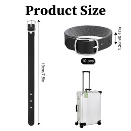 10 Pack PU Leather Luggage Labels Strap, 8x1/2 Inch Black Leather Luggage Tag Loops Cowhide Luggage Tag Loops Replacement Belts with Metal Buckle Loops for Suitcase Briefcase Backpacks Travel Hanging