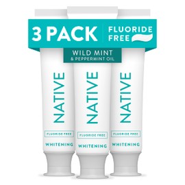 Native Fluoride Free Toothpaste, Whitening - for Adult, Kids 2+ Oral Care - Wild Mint & Peppermint Oil Flavor, 4.1oz (Pack of 3)