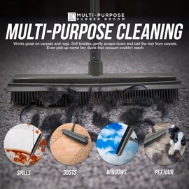 TDBS The Dustpan and Brush Store Rubber Broom with 120cm Multi-Section Metal Handle, 31cm Wide Rubber Brush Head with Built-in Squeegee ? Soft Broom Indoor, Carpet Sweeper, Spill Cleaner, and Pet Hair Remover