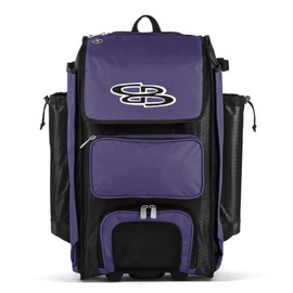 Boombah Catchers Superpack Hybrid Rolling Bat Bag - Black/Purple - Wheeled & Backpack Version