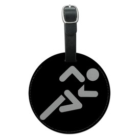 Running Jogging Marathon Symbol Round Leather Luggage ID Tag Suitcase Carry-On