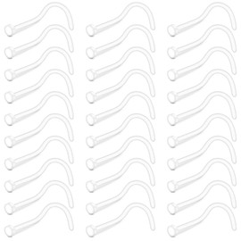 Crdifu 30pcs Clear Nose Studs 20g Flat Top Invisible Screw L Shaped Nose Piercing for Work School, Plastic