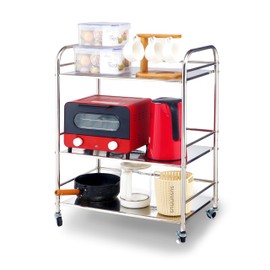 susunnus Stainless Steel Cart with Wheels 3 Tier,Stainless Steel Kitchen Cart,Utility Cart,Metal Cart with Wheels,Suitable for Various Occasions,Movable,Gift Tools