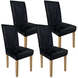 WENZMOC Velvet Chair Covers for Dining Room Set of 4, 20% Thicker Washable Stretch Velvet Kitchen Chair Covers Anti-Dust Removable Slipcovers for Chairs for Banquet Home Hotel (Black, 4PCS)