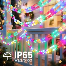 Christmas Outdoor Battery String Lights Decorations - 10 Ft 160 LED Plastic Chain String Lights with Waterproof, 8 Lighting Modes and Timer Function (Multicolor)