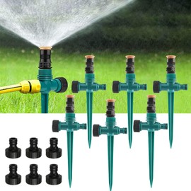 GROOFOO 3Pcs Rasensprenger, 360° Automatische Bewässerung Gartensprenger, Multifunktion Garten Sprinkler, Für 1/2, 1/4 Bewässerungsschläuche, Einstellbarer Wassersprinkler für Garten, Rasen (Grün-6)