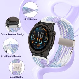 SeNool QuickFit 20mm Straps for Garmin Fenix 8 43mm/Fenix 7S Pro Solar/Fenix 7S/ Fenix 6S/Fenix 6S Pro/Fenix 5S, Nylon Braided Wristbands Watch Band for Garmin Descent Mk3S/Descent Mk3Si - Purple