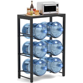 5 Gallon Water Bottle Holder for 6 Bottles, 3 Tiers Heavy-Duty Water Cooler Jug Rack with Reinforcement Frame for Home, Office, Restaurant, Black