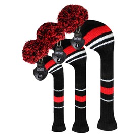 Scott Edward 3Pcs Golf Head Cover Set for Driver(460cc) Fairway Hybrid/UT Double Layers Elastic Yarn Protect Golf Club from Scratches Perfect Match Golf Bags (Black Red White Stripes)