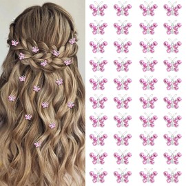 YISSION 40 Pcs Mini Rhinestone Butterfly Hair Clips Cute Pink Hair Pins Small Decorative Hair Clips Wedding Hair Barrettes Bridal Hair Accessories for Girls Women