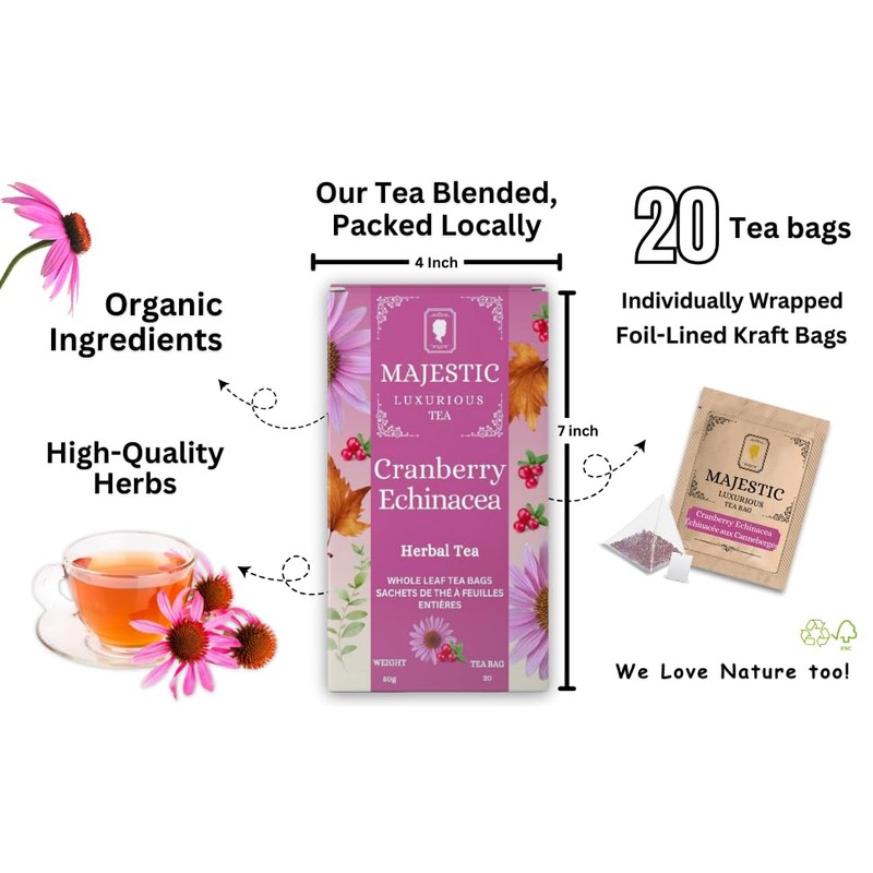 Majestic Tea_ CRANBERRY ECHINACEA | Caffeine Free | Individually Wrapped