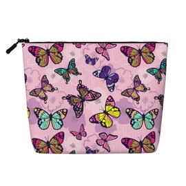 MOLAIGIN Pink Butterfly Butterflies Cosmetic Bag For Women, Travel Makeup Bag, Toiletry Zipper Bag, Large Capacity Aesthetic Cases