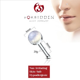 Forbidden Body Jewelry 20g Surgical Steel Nose Stud with Synthetic Faux Opal Top