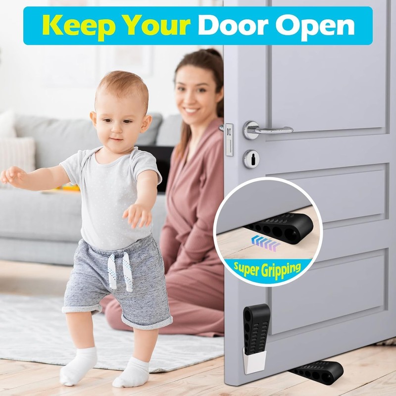 Rubber Door Stops Wedge with Holder,2Pcs Anti-Slip Rubber Door Stop