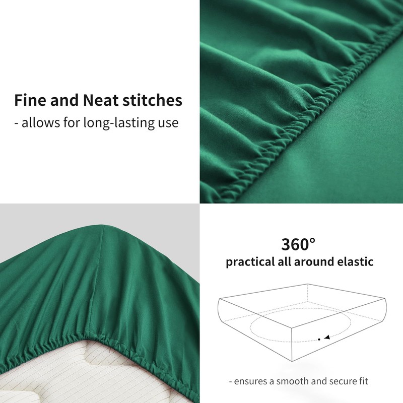 RUIKASI Fitted Sheet 180 x 200 cm Green Bed Sheet