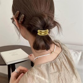 Pack of 4 Hair Accessories, Gold, Metal Hair Cuffs, Elastic, Hair Clip Gold for Ponytail, Hair Accessory for Women and Girls