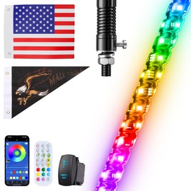 Ehaho 1 PC 4FT Whip Lights with Spring Base, APP & Remote Control Led Whip Lights for Side by Side, Spiral RGB Chasing Lighted Whips with Rocker Switch, Music Led Whips for UTV ATV RZR SXS Can-Am