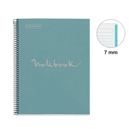 Miquelrius - Notebook 100% recycled, 1 colour strip, A4, 80 sheets with horizontal lines, 7 mm, paper 80g, 4 holes, cardboard cover, blue