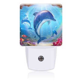 Uiaoiais Night Light for Kids Girls Boys, Cute Dolphins in Tropical Sea LED Night Light Plug into Wall with Dusk to Dawn Sensor for Room Decor, Hallway, Kitchen, Bathroom, Nursery, Stairs