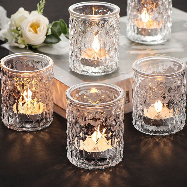 NITIME 12pcs Votive Candle Holders, Clear Glass Candle Holder in Bulk, Tealight Candle Holder for Wedding Decor, Table Centerpiece, Home Decor and Holiday Decor