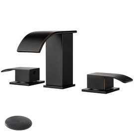 Waterfall Bathroom Faucets for Sink 3 Hole - Modern Bathroom Faucet with Pop-up Drain, 8 Inch Widespread Bathroom Sink Faucet 2-Handles, Lavatory Vanity Faucet with Supply Lines, Oil-Rubbed Bronze