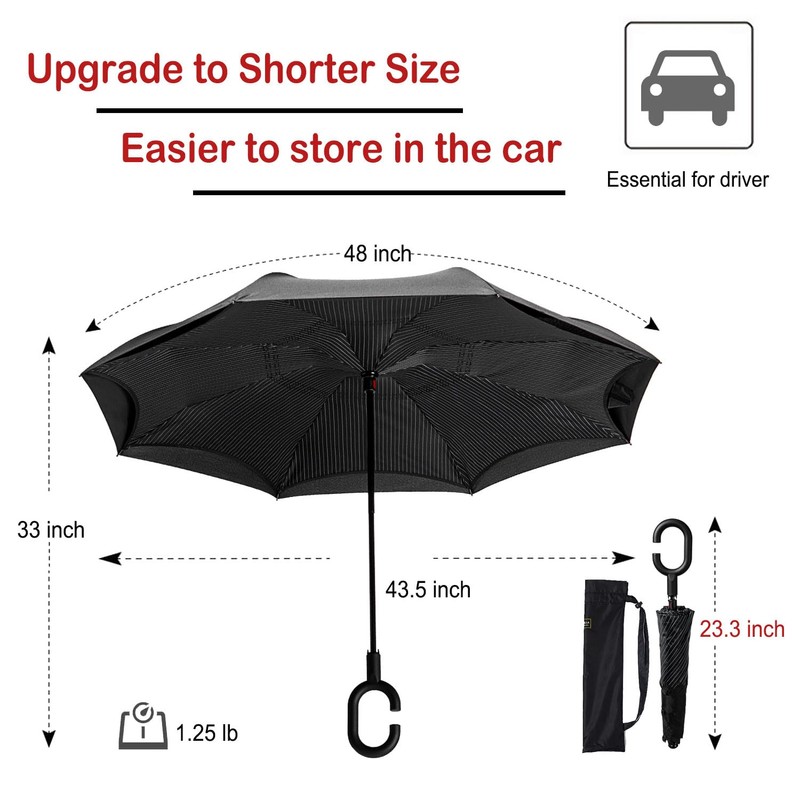 LANBRELLA No Drip Umbrella Double Layer Inverted, C Shaped Handle