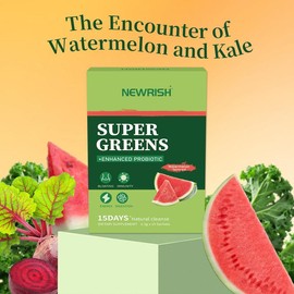 Newrish Nutrition Greens & Superfoods Powder-Supports Digestion, Bloating Relief, Gut Health & Energy, Probiotics& Antioxidants/Super Greens - Specification: Watermelon + Orange
